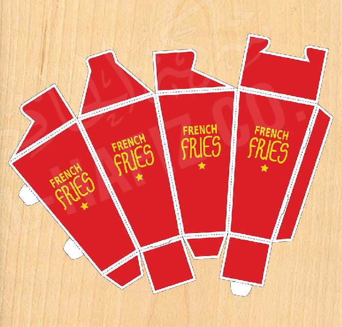 صندوق بطاطا مقلية مطبوع بالحبر المعدني
